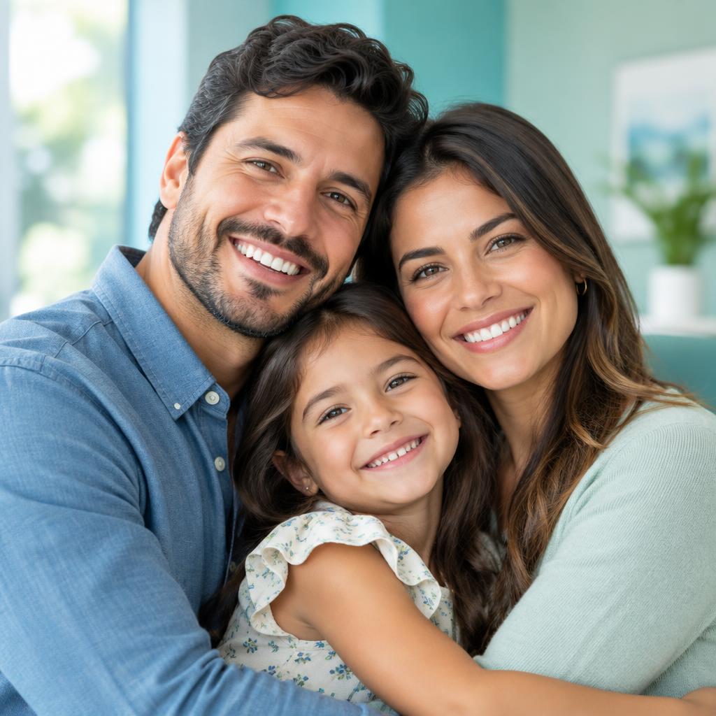 Família feliz e saudável, transmitindo bem-estar e autocuidado